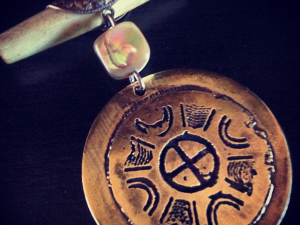 Abalone, vintaj brass and bone necklace